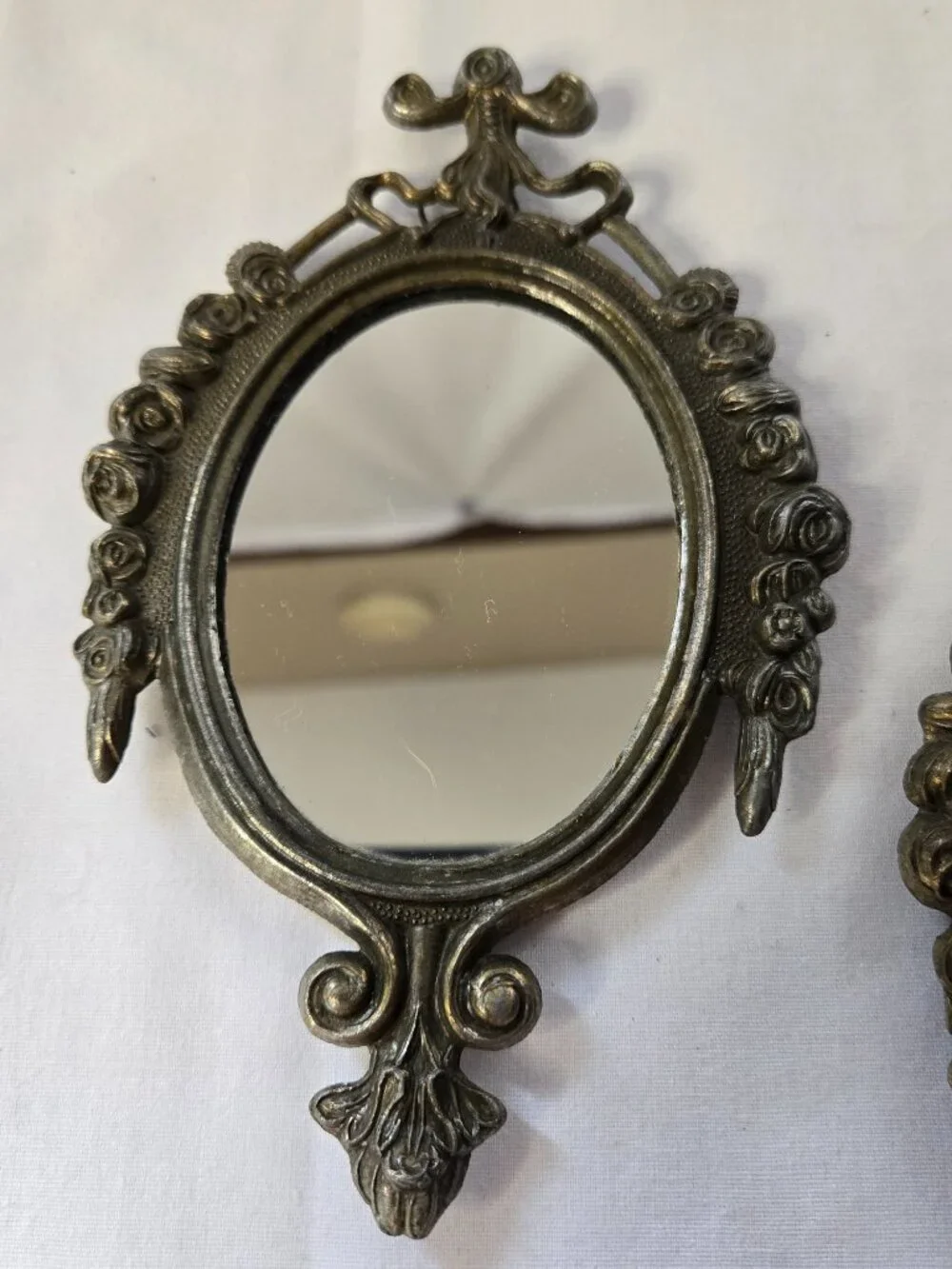 Vintage Italian Ornate Oval Wall Mirror Pair in Antiqued Brass Finish
